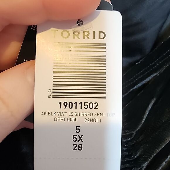 5X 28W Torrid Black Stretch Velvet Shirred Front Off Shoulder Top Holiday Naught - Picture 6 of 8